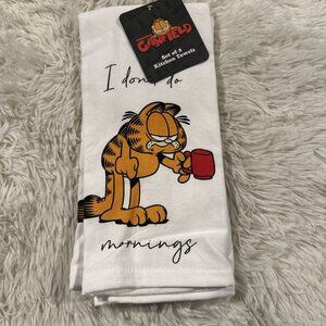 Garfield set of 2 Kitchen Towels NWT 'I Don’t Do Monrings' White Nickelodeon